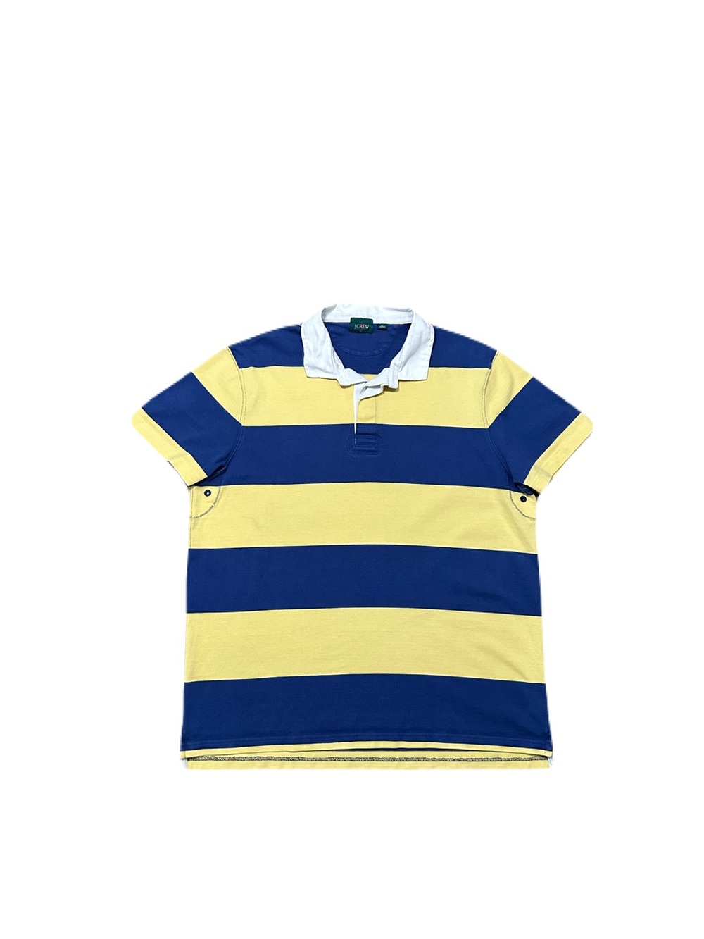 J Crew Striped Rugby Polo Shirt Short Sleeve Vintage Preppy Mens XL Blue Yellow